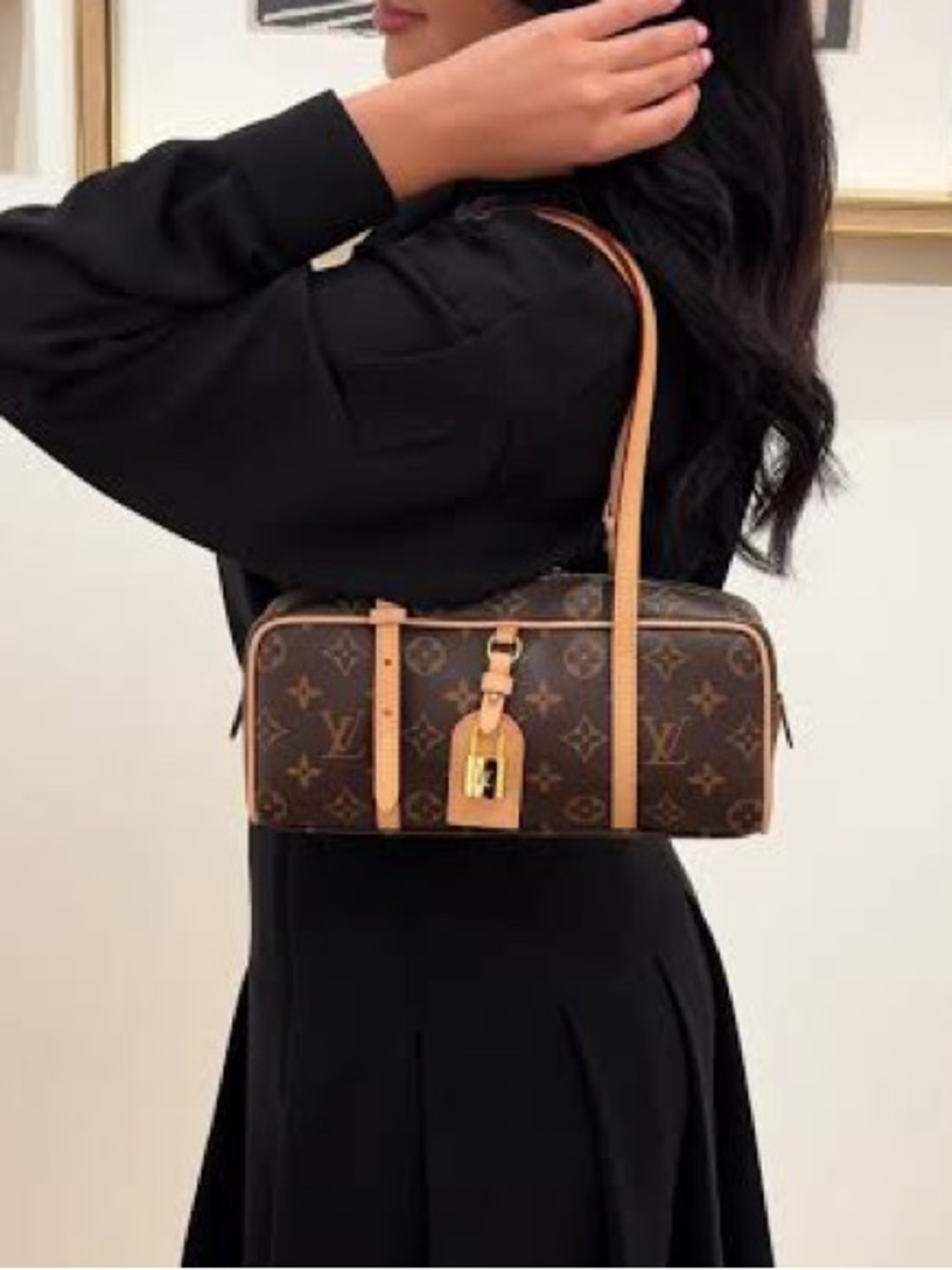 Luxury Monogram Brown Leather Shoulder Bag with Tan Trim